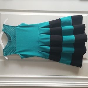 Knitworks Girls Dress Teal & Black Fit & Flare Size 12 EUC